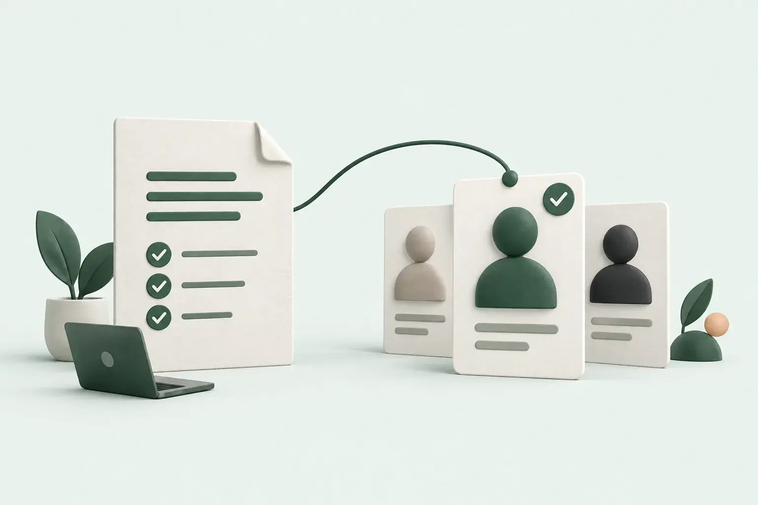 Eine Projektbeschreibung wird mit einer Auswahl von Freelancer-Profilen verbunden.